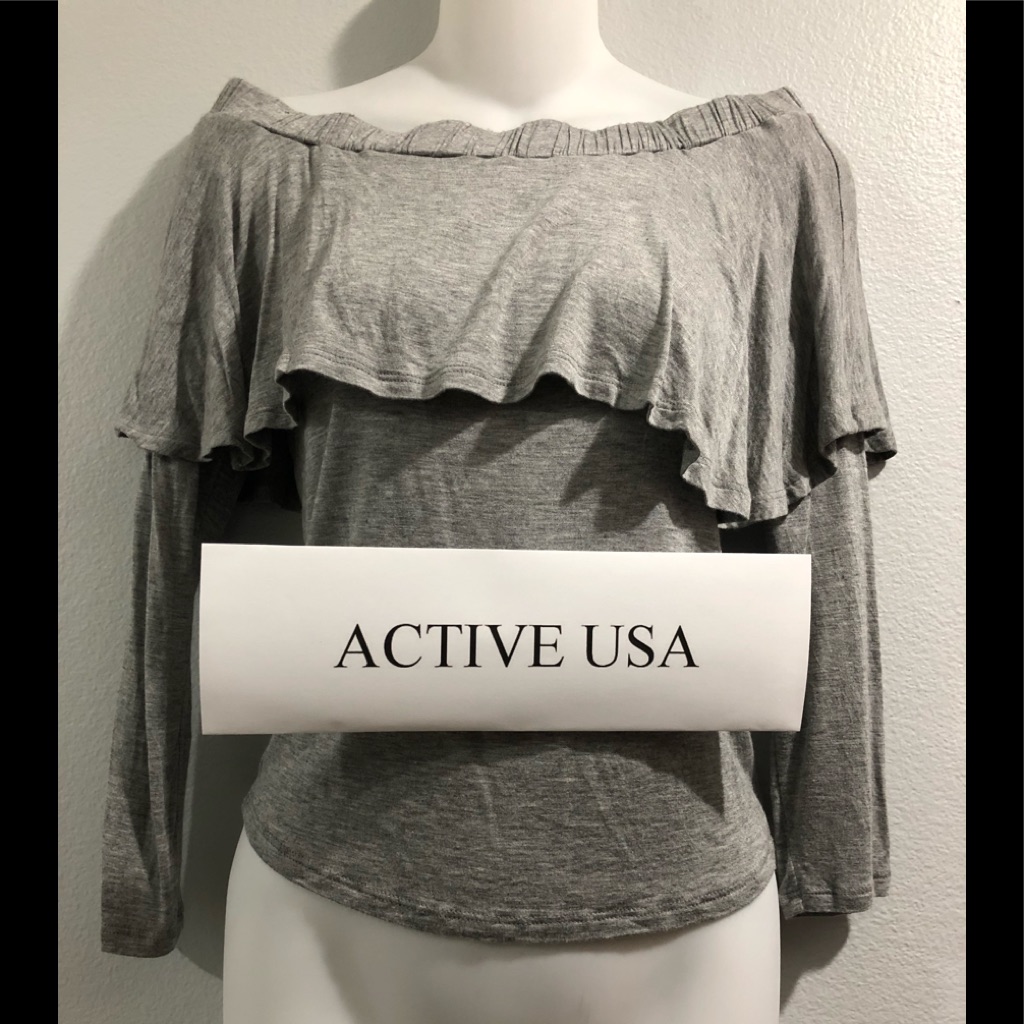 Active Usa 3/4” Sleeve Heather Gray Top
